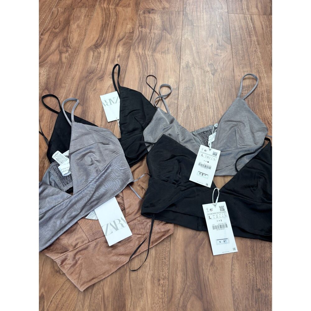 Zara Structured Triangle Bralette Crop Tops 5 Pack Small Black Gray Brown